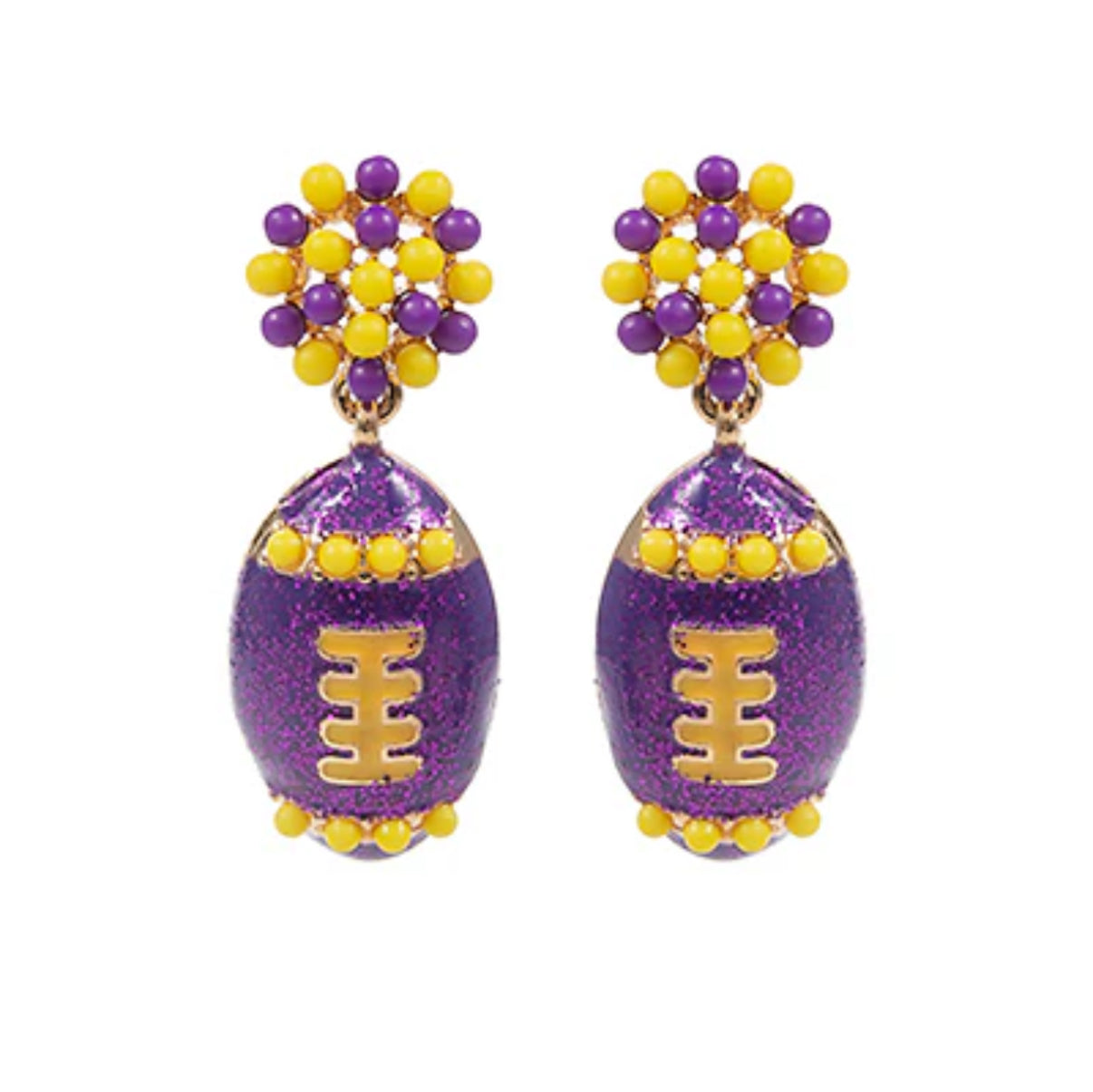 Purple & Gold Football Earrings