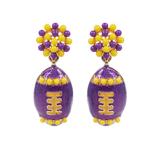 Purple & Gold Football Earrings