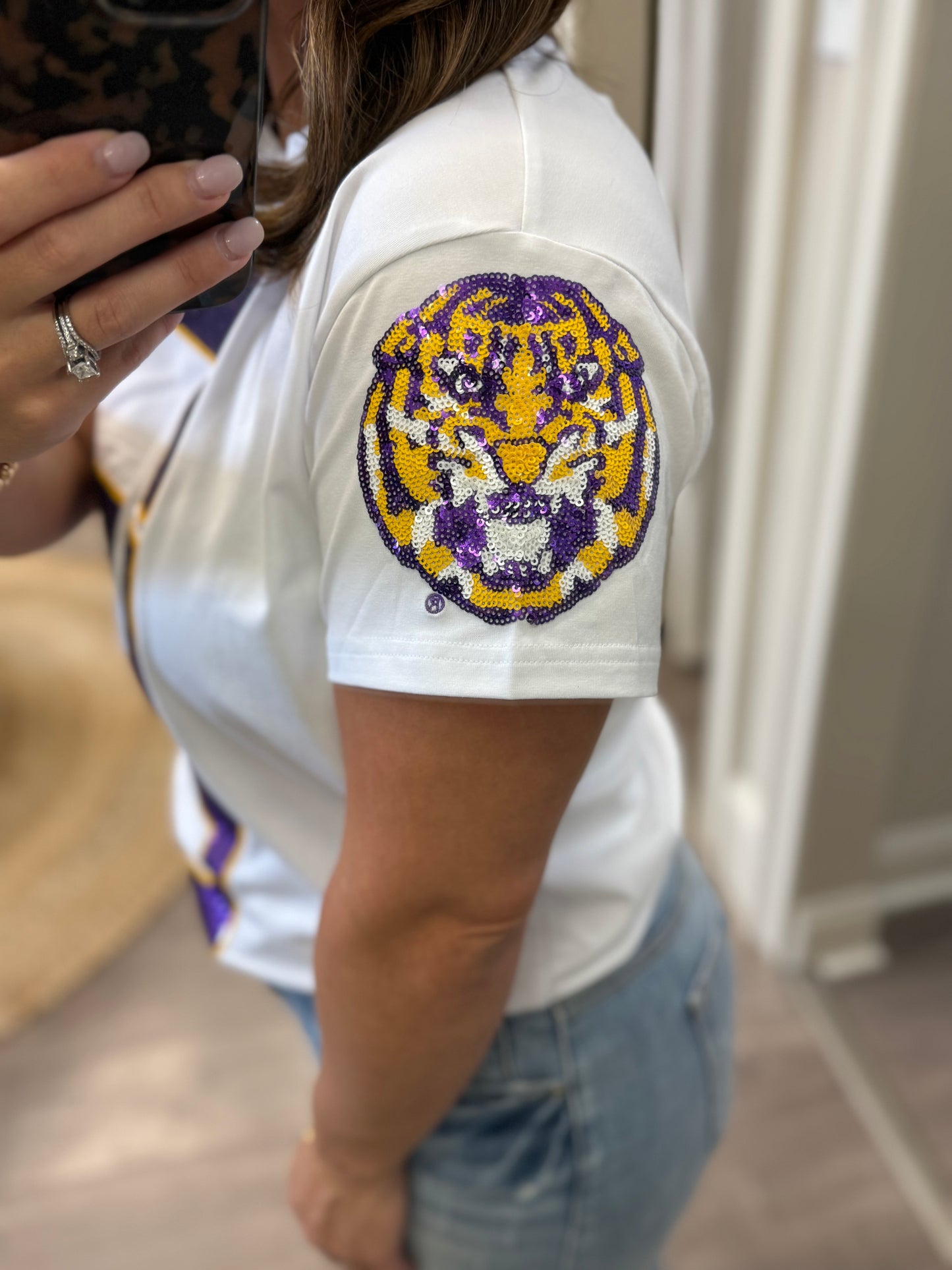 LSU Vertical Logo + Tiger Sleeve
