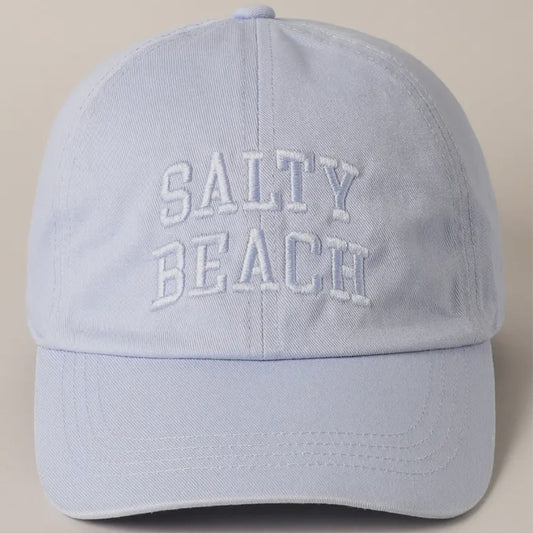 Salty Beach Text Embroidery Light Blue Baseball Cap