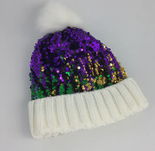 Mardi Gras Sequin Beanie Hat