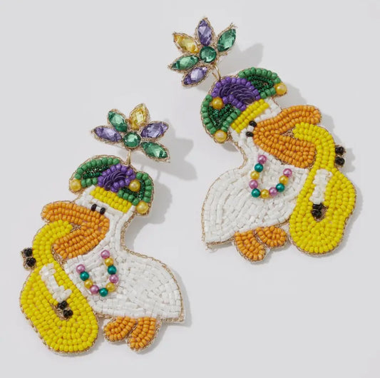 Mardi Gras Pelican Earrings