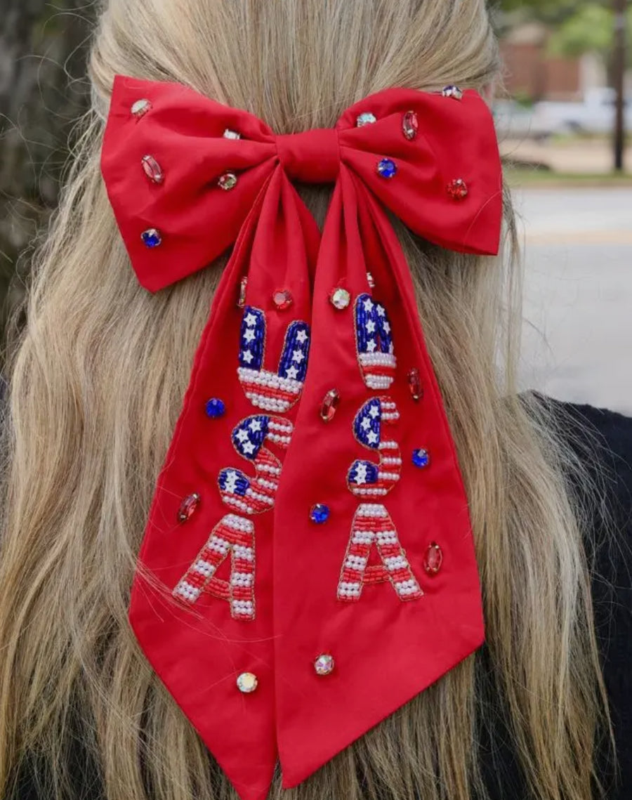 USA Beaded Hair Bow