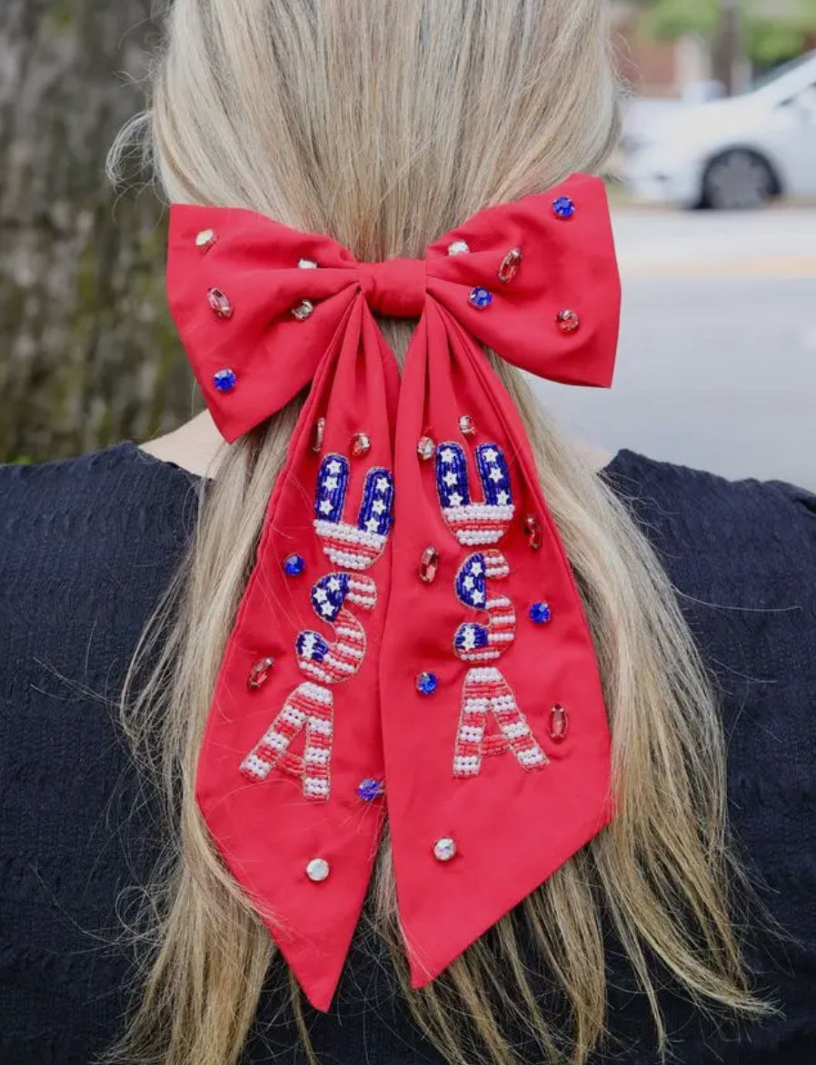 USA Beaded Hair Bow