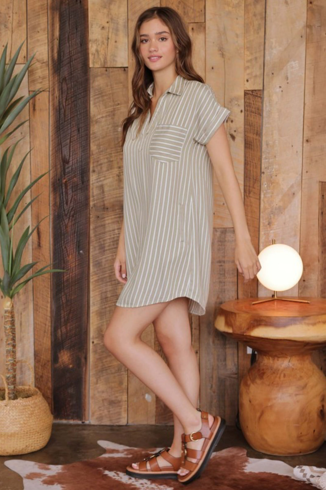 Olive Short Sleeve Shirt Dress