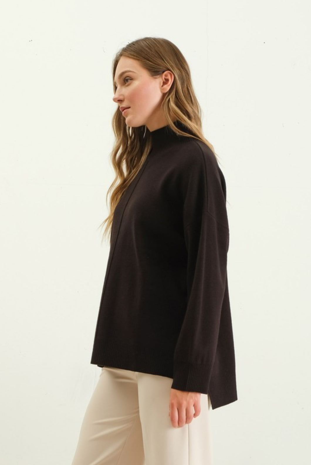 Mock Neck Front Seam Sweater