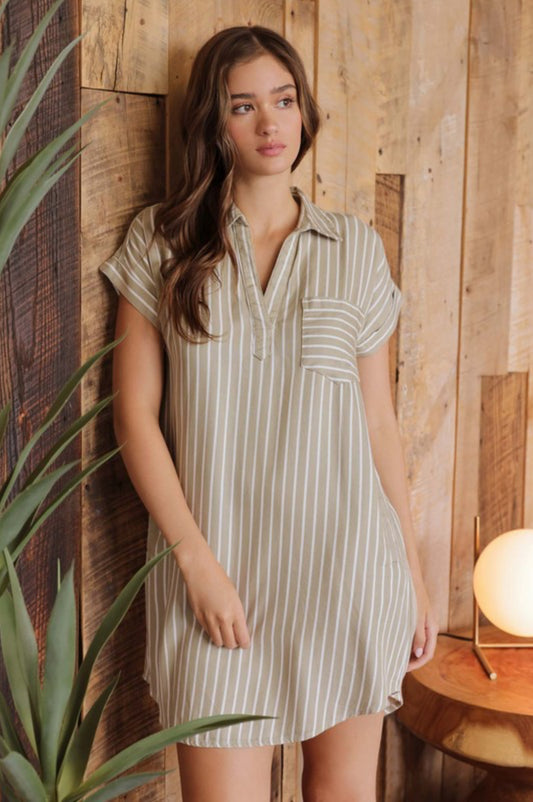 Olive Short Sleeve Shirt Dress