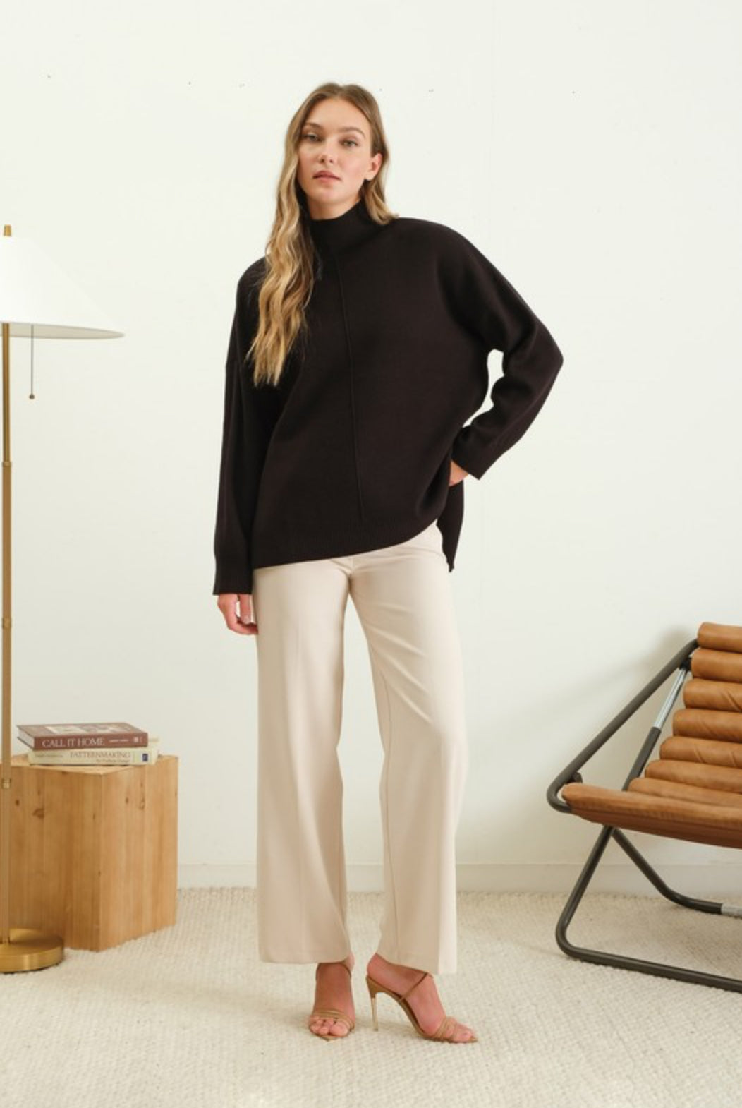 Mock Neck Front Seam Sweater