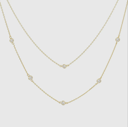 Cubic Zirconia Layered Gold Dipped Necklace