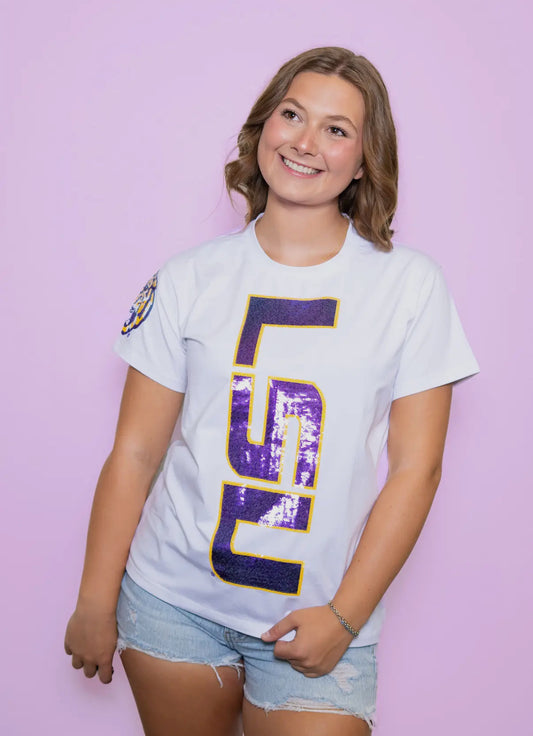 LSU Vertical Logo + Tiger Sleeve