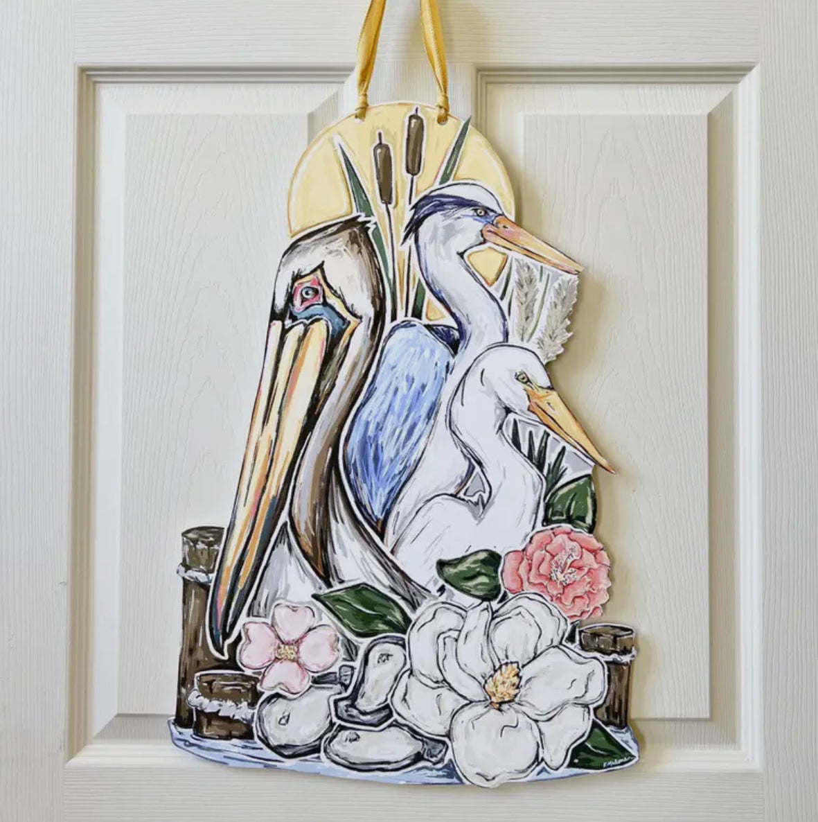 Southern Marshland Door Hanger - Bayou Wetlands Bird Decor