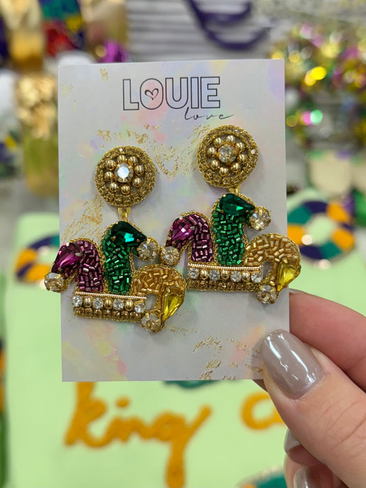 Louisiana New Orleans Mardi Gras Beaded Hat Earrings