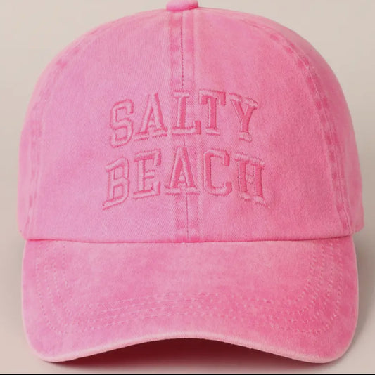 Salty Beach Text Embroidery Hot Pink Baseball Cap