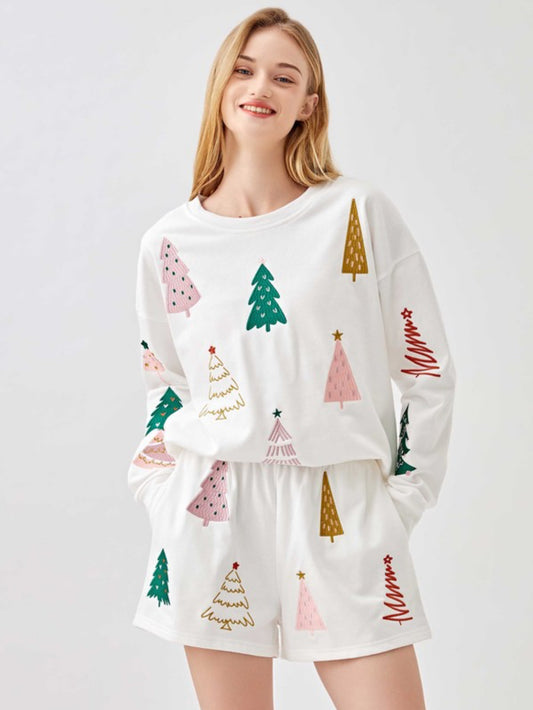 Scattered Christmas Tree Long Sleeve Top