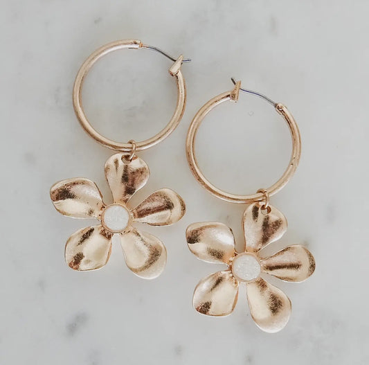 Flower Drop Hoop Earrings