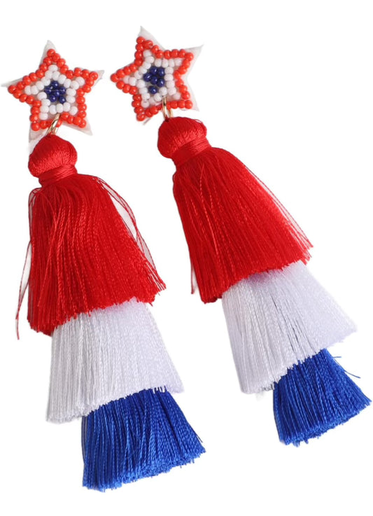 Handmade Patriotic Fringe Earrings