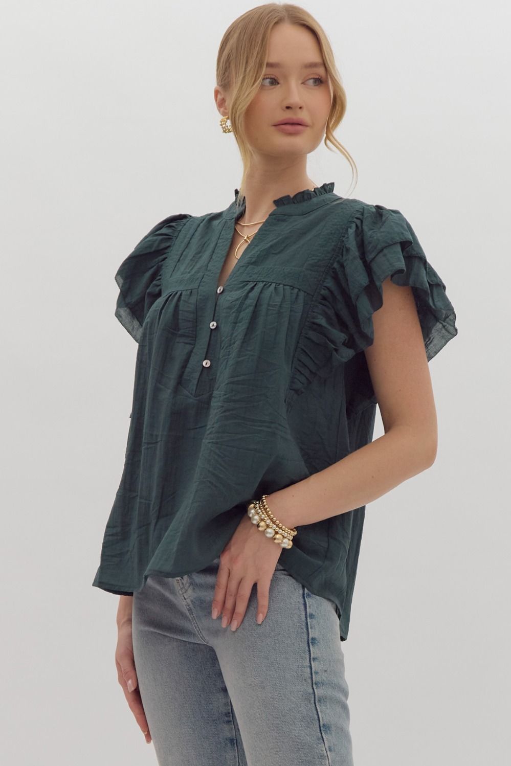 V-Neck Flutter Sleeve Top