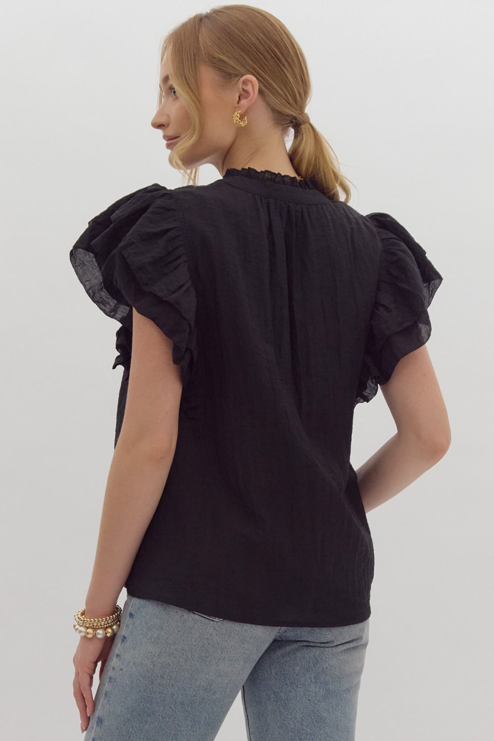 V-Neck Flutter Sleeve Top