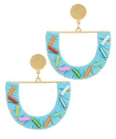 Rainbow Raffia Half Moon Earrings