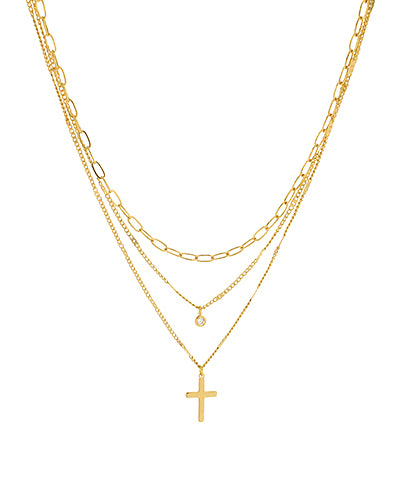 Three Chain Cross Charm Necklace Set