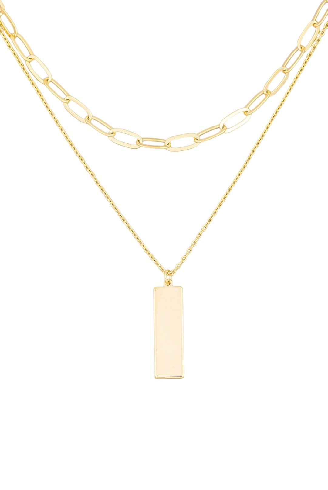 Rectangle Bar Pendant Layered Chain Necklace