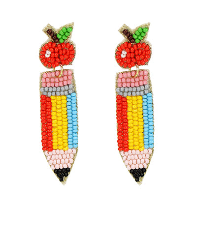 SCHOOL APPLE & PENCIL EARRINGS - MULTI