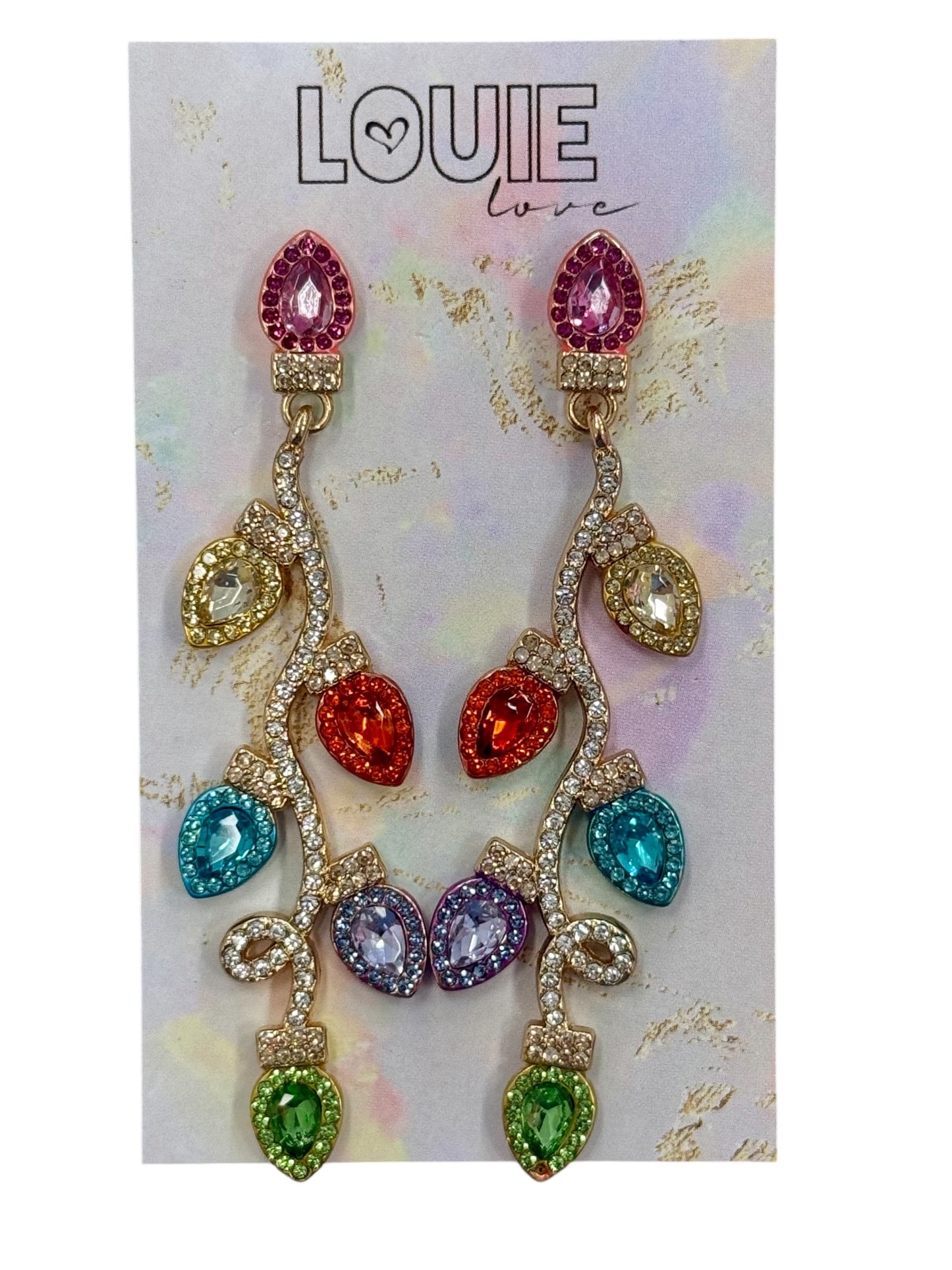 Colorful Metal Rhinestone Christmas Light Drop Earrings