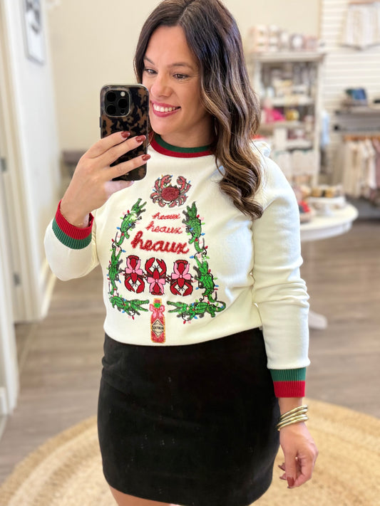 Cajun Christmas Tree Alligator Sweater