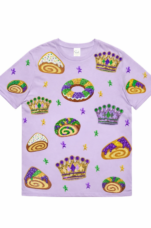 Mardi Gras Sequin Embroidered King Cake T Shirt