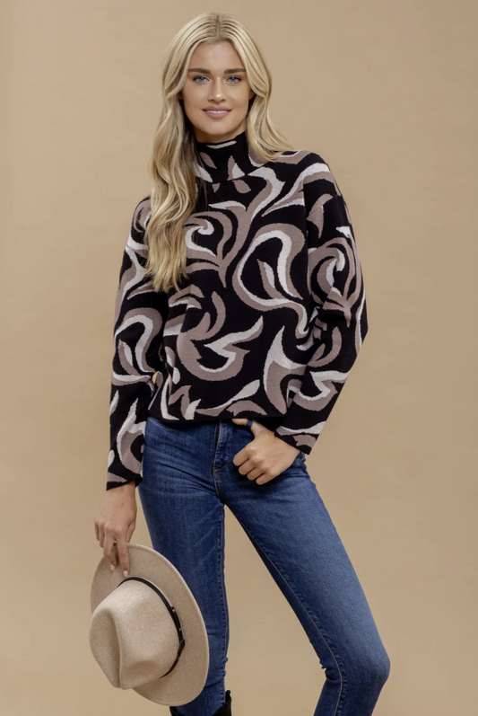 Marble Turtleneck Knit Sweater