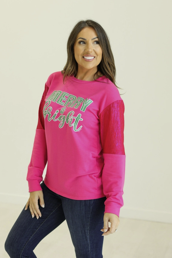 Merry & Bright Hot Pink Sweatshirt