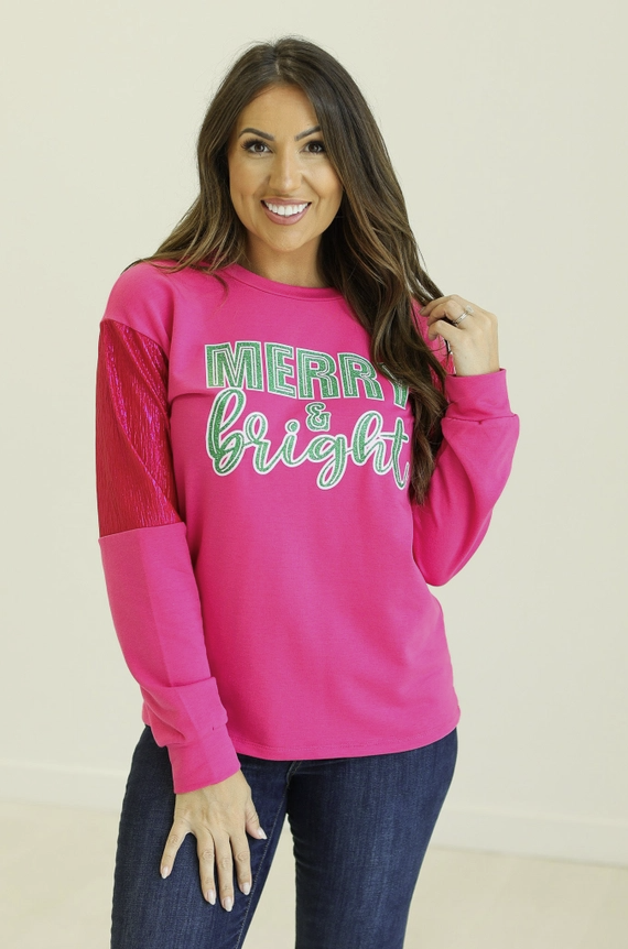 Merry & Bright Hot Pink Sweatshirt