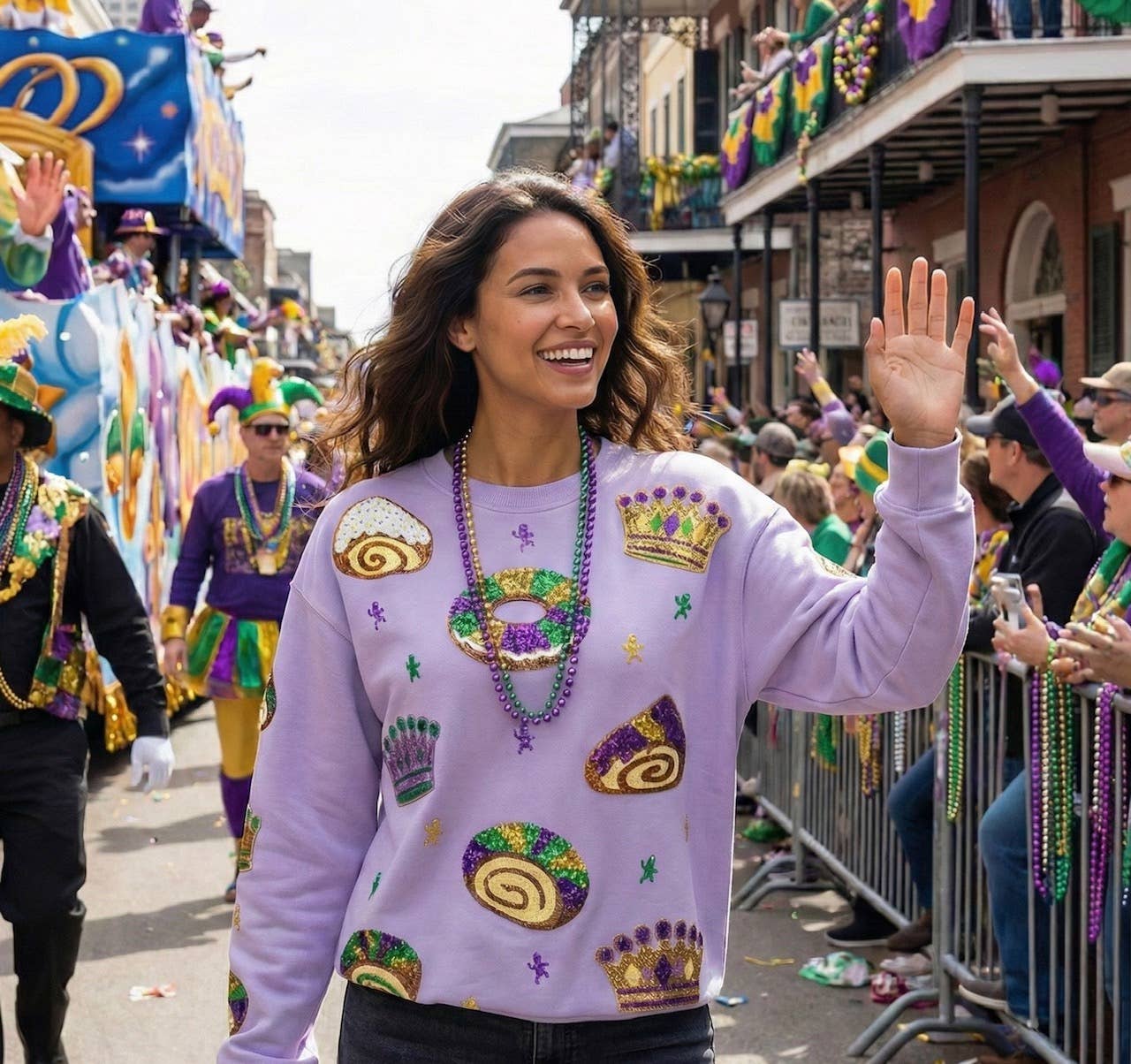 Mardi Gras Sequin Embroidered King Cake Sweatshirt
