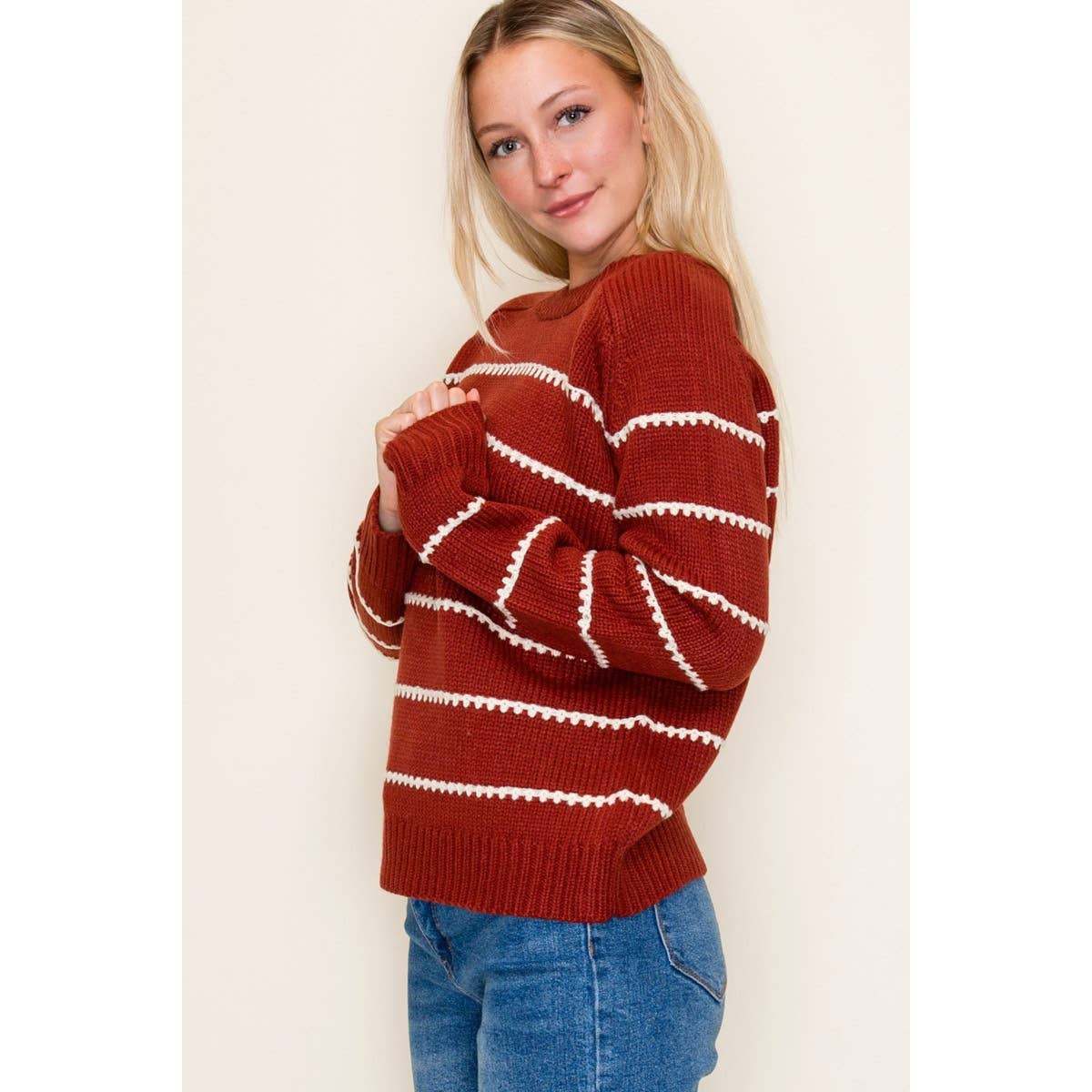 Rust Haven Blanket Stitch Sweater