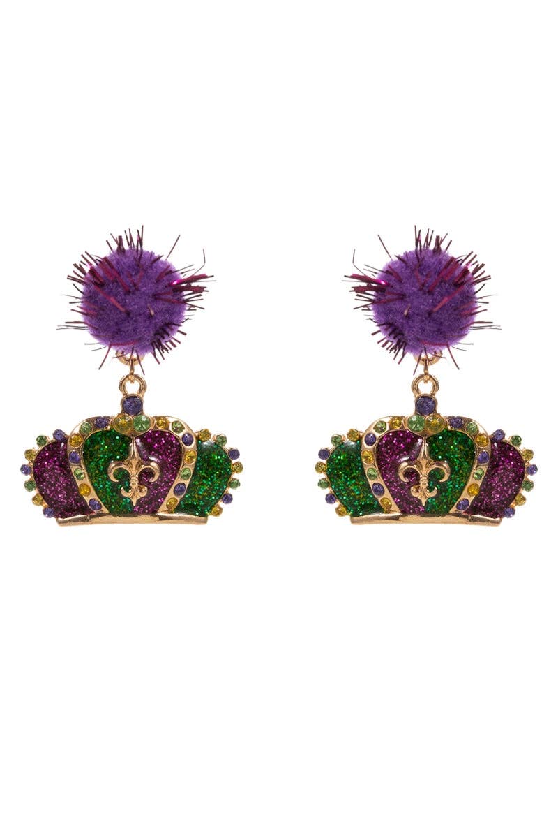 Mardi Gras PomPom & Enamel Post Earrings