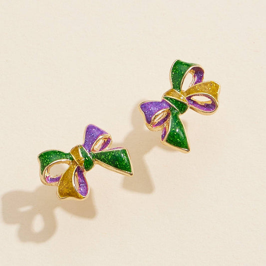 Mardi Gras Bow Stud Earrings