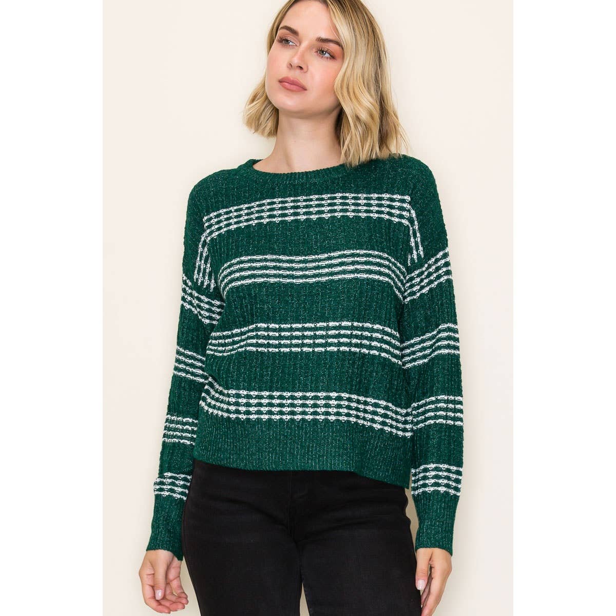 Evergreen Textured Stripe Sweater