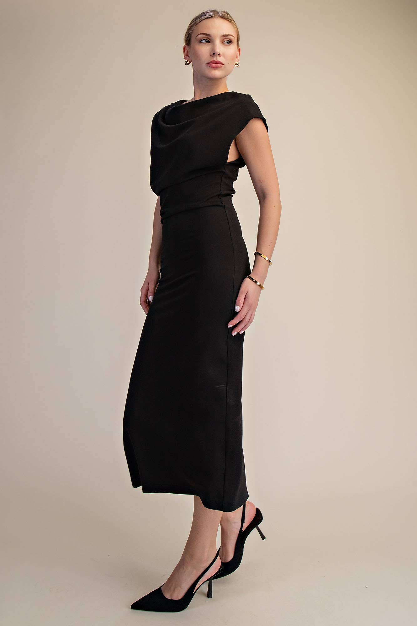 The Midnight Muse Draped Midi Dress