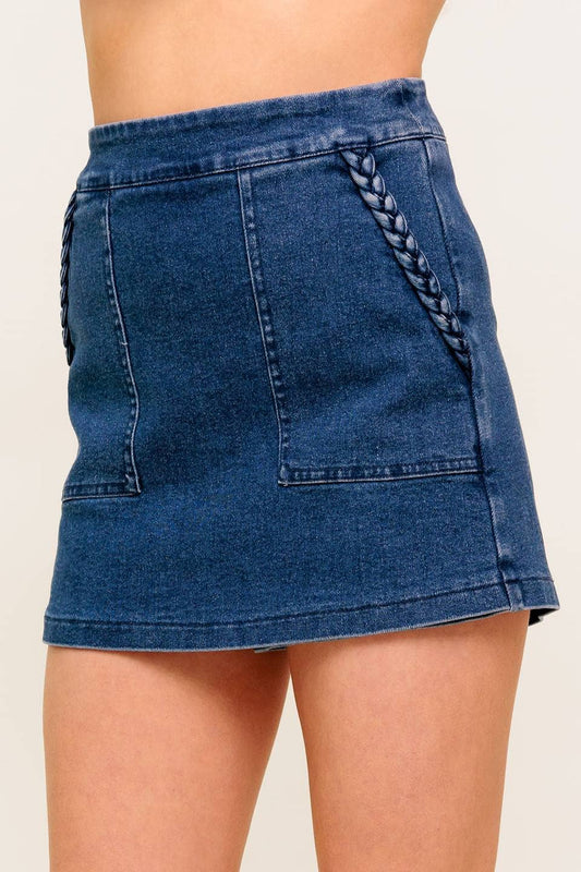 Braided Pocket Denim Skort