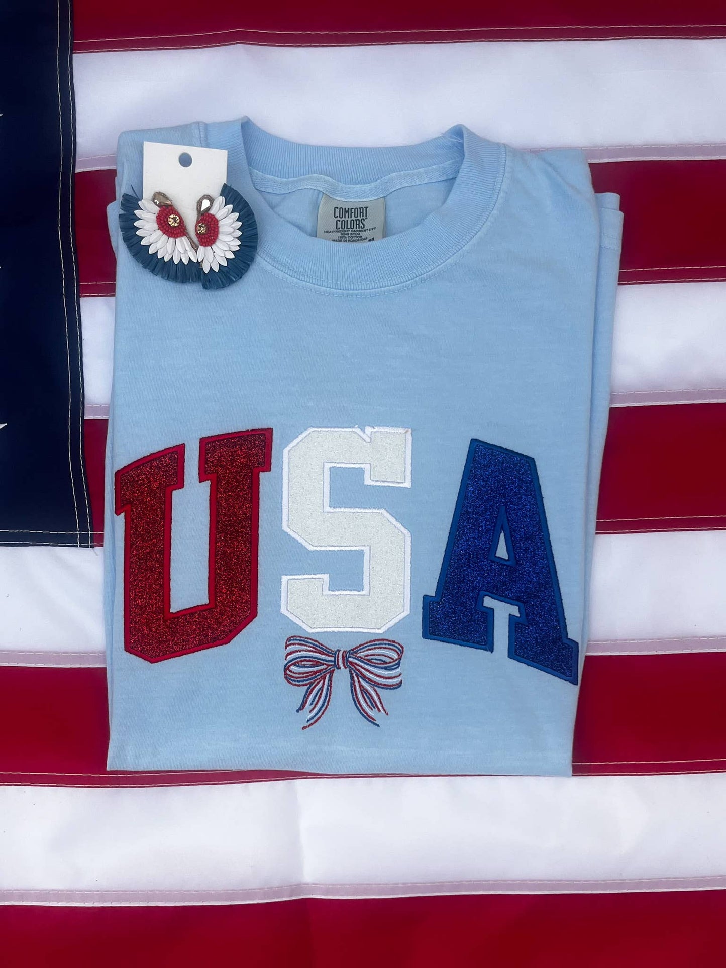 USA Glitter Applique Embroidered Comfort Color Tee
