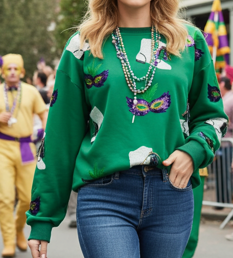 Mardi Gras Sequin Boot Sweatshirt