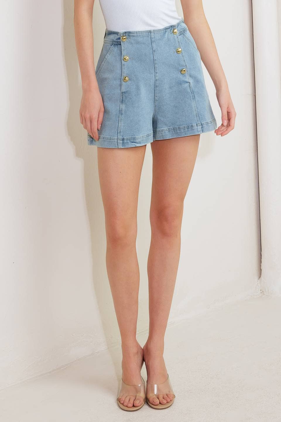 The Harbor Button Denim Shorts