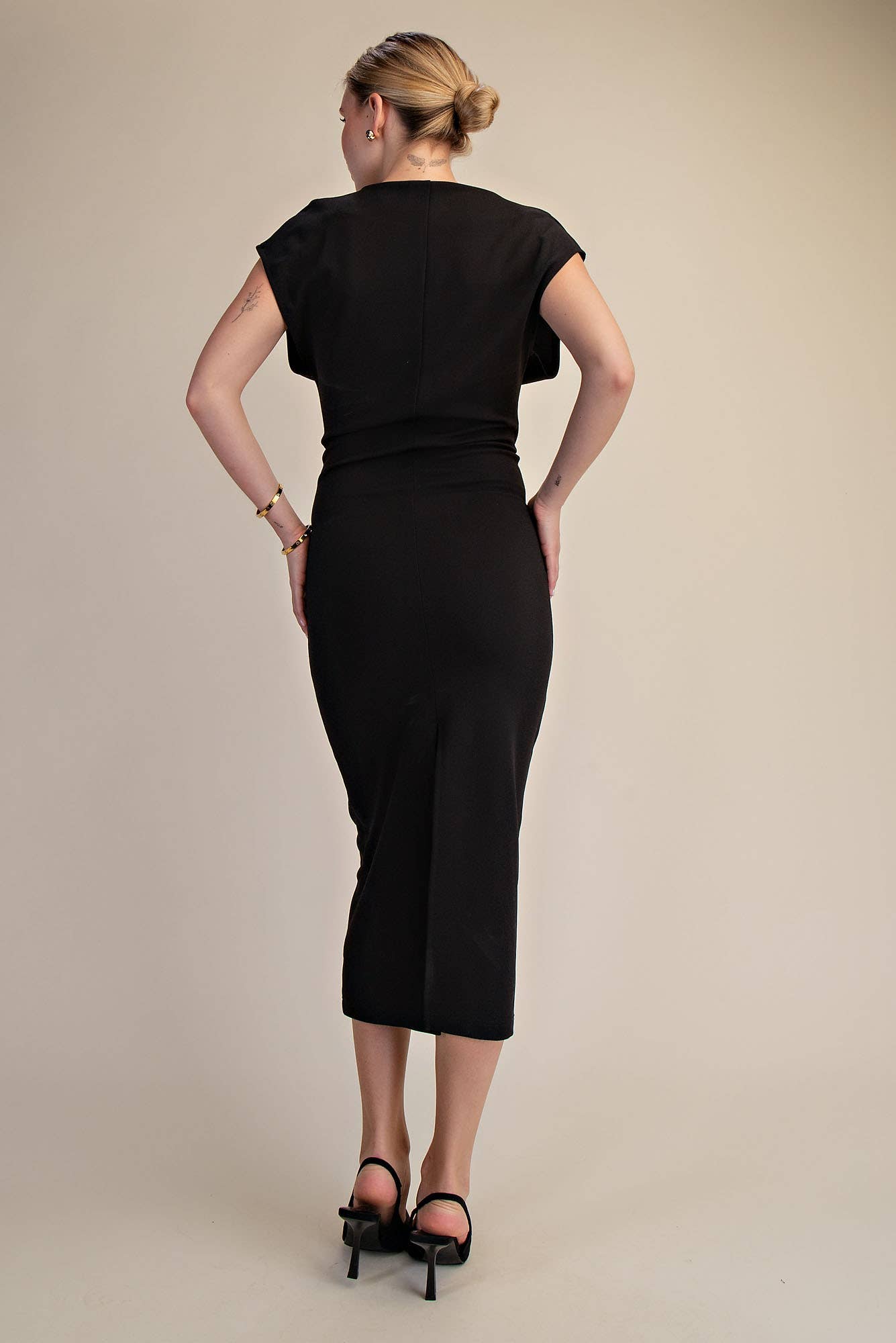 The Midnight Muse Draped Midi Dress