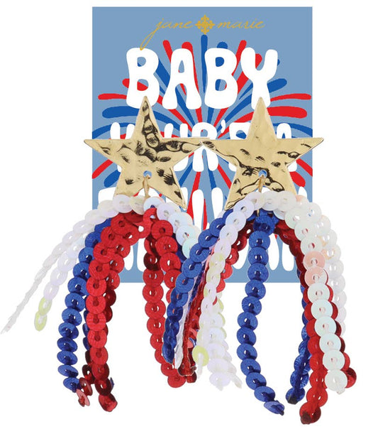 Gold Star Post with Red, Blue, White Tassel Earrings