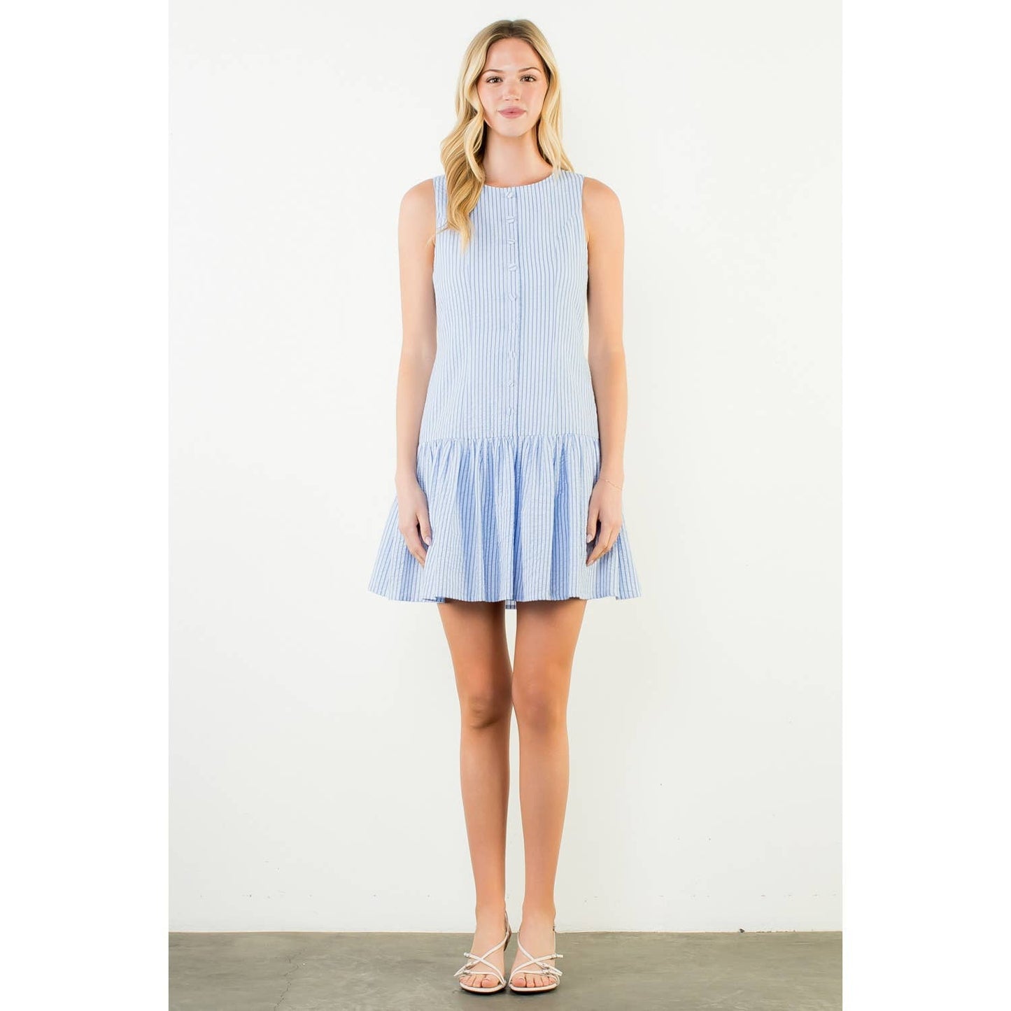 Sleeveless Striped Button Front Dress