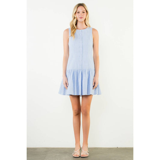 Sleeveless Striped Button Front Dress