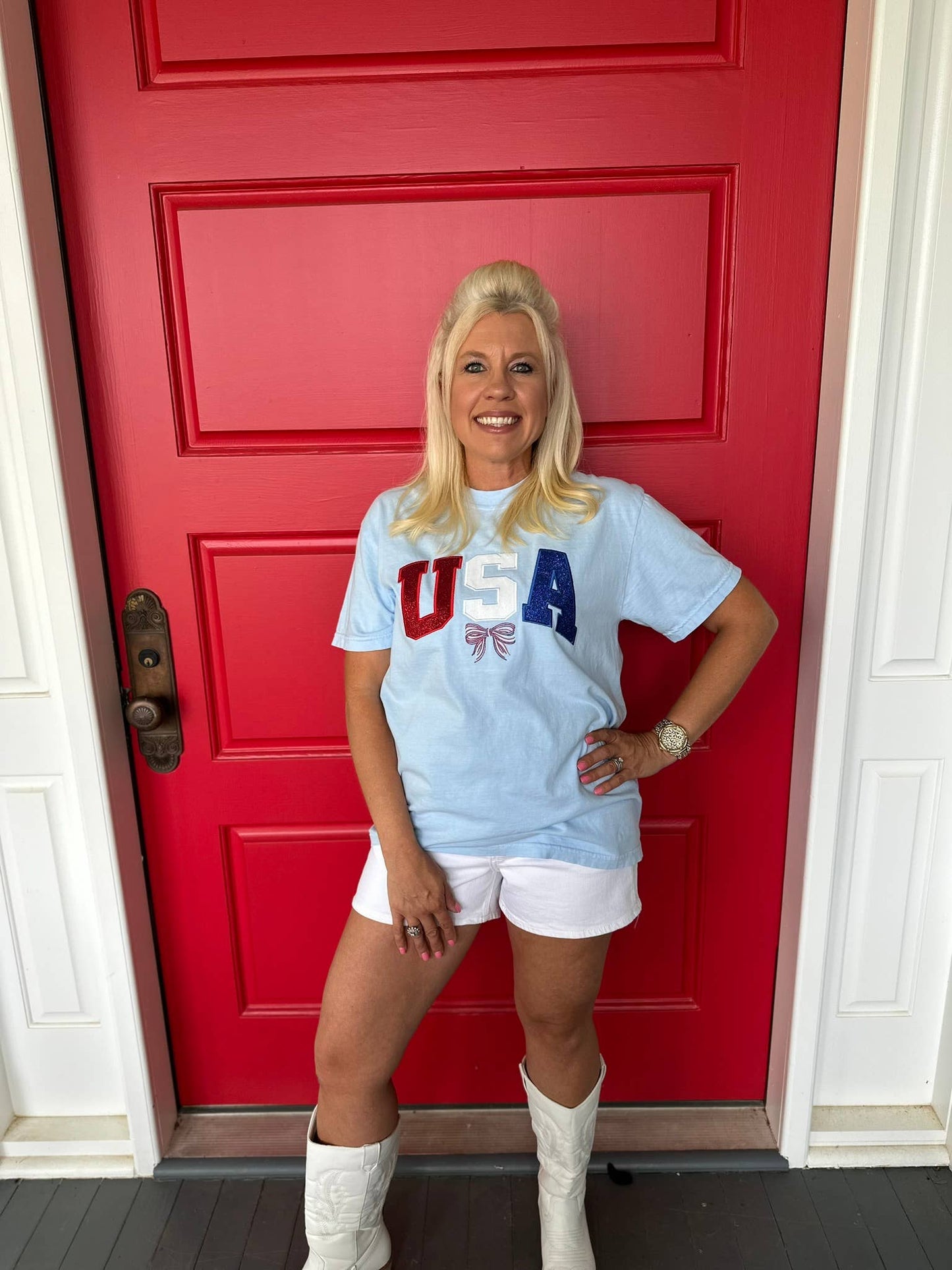 USA Glitter Applique Embroidered Comfort Color Tee