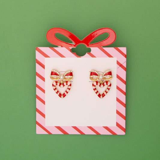 Candy Cane Kisses Bow Earrings