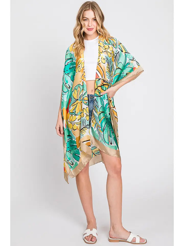 Watercolor Tropical Leaves Summer Kimono