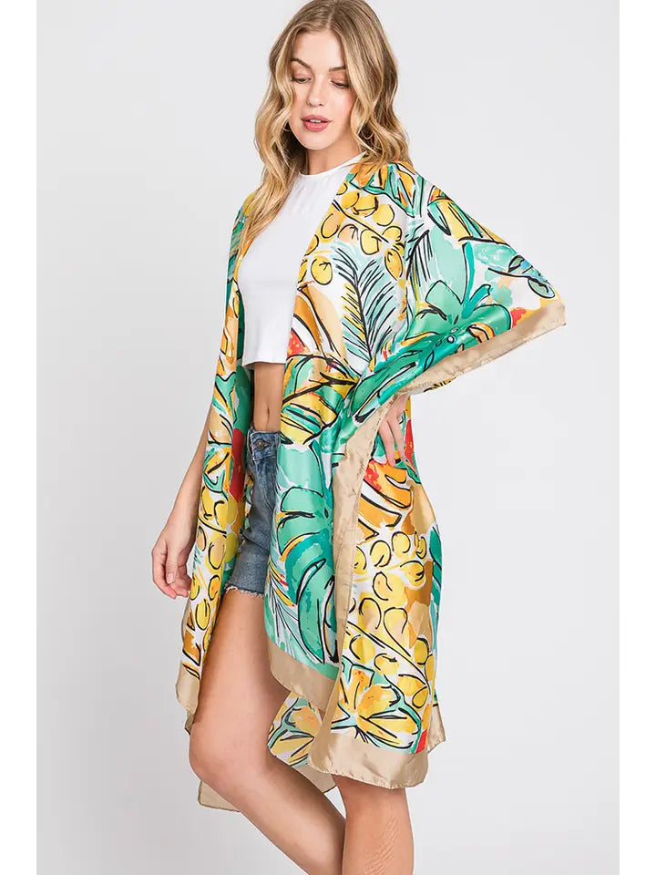 Watercolor Tropical Leaves Summer Kimono